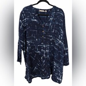 Soft Surroundings Taverny Tunic Navy White Abstract Boho Gauze Size 2X